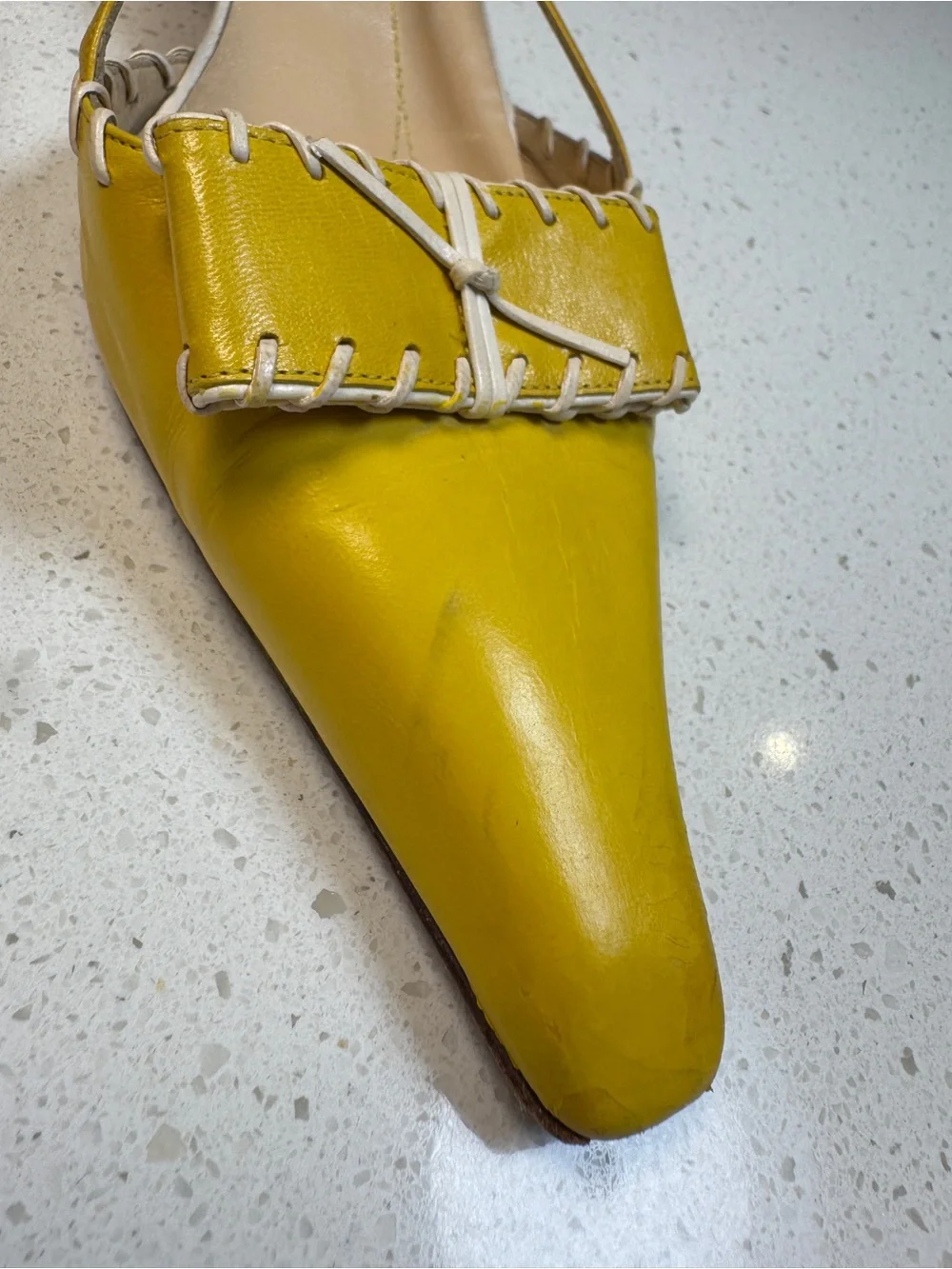 Vintage Kate Spade Slingback Kitten Heels Yellow White Leather Pointed Italy 10